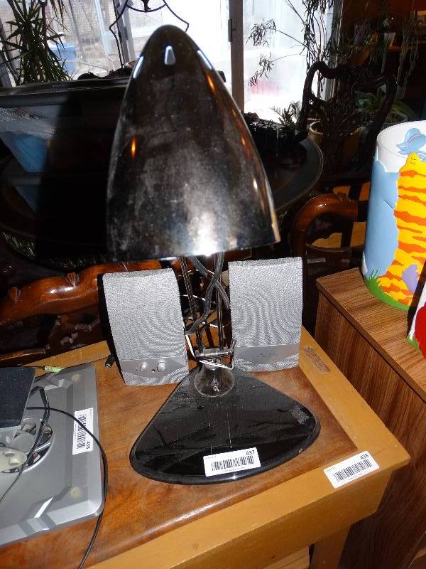 lot 437 image: Pair of Multi-Media Speakers & Desk Lamp.