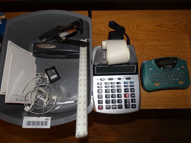 lot 447 image: Lot of Office Supplies wCanon Adding Machine.