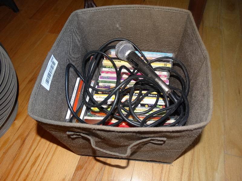 lot 450 image: Storage Box wKaraoke DVDCDs & ATR30 Microphone wCord.