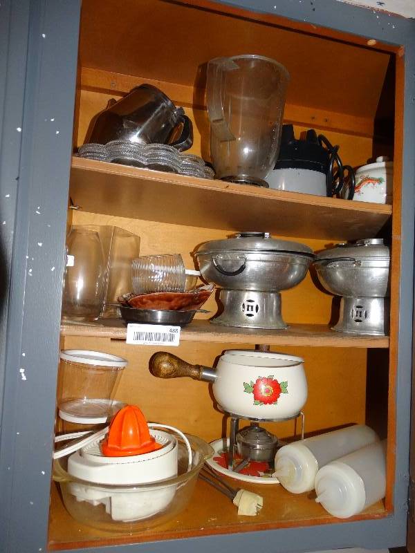 lot 488 image: All Kitchenware, Cookware, & Dishes in Cabinet.