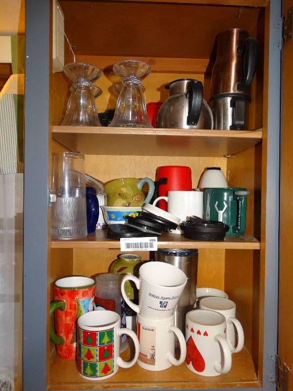 lot 494 image: All Cups, Mugs, & Glassware in Cabinet.