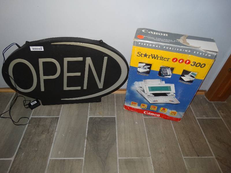 lot 917 image: Electric OPEN Sign, & StarWriter Jet 300 Word Processor.