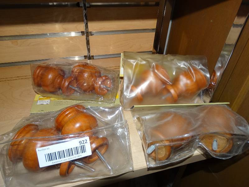 lot 922 image: 2 New Wood Curtain Rods & 4 Sets of New Wood Darby Finials.