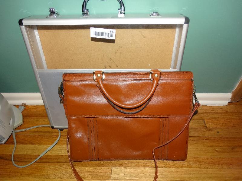 lot 932 image: Leather Satchel & Metal ArtCarry Case.
