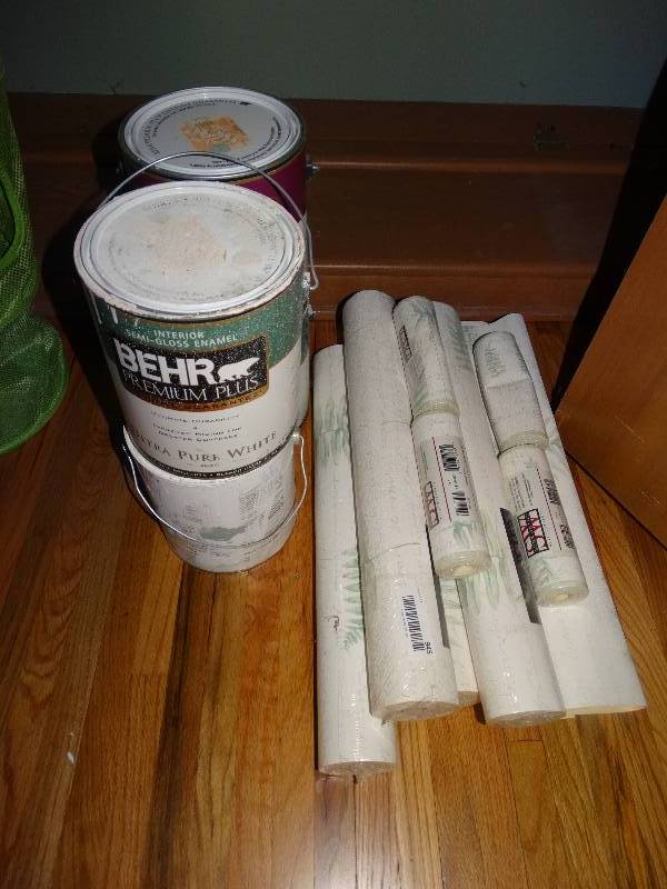 lot 945 image: Lot of Wallpaper Rolls, Boarder Rolls, & Behr Paint.