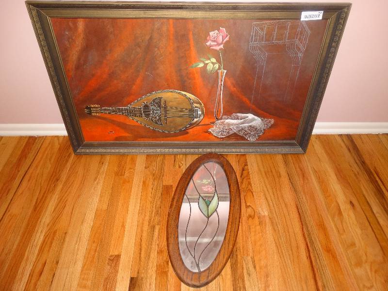 lot 958 image: Stained GlassMirror In Frame & Large Framed Print.