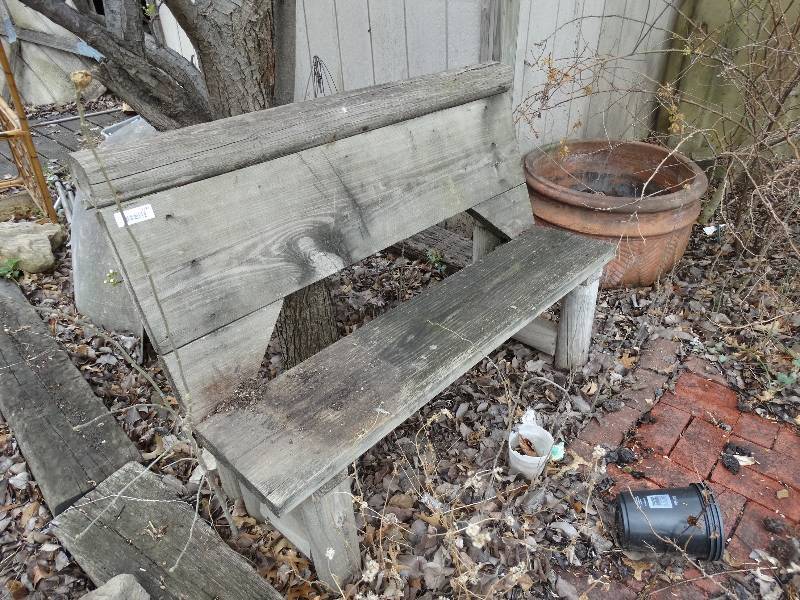 lot 1131 image: Wood Bench, Lot of Planters, & Dogloo Dog House.
