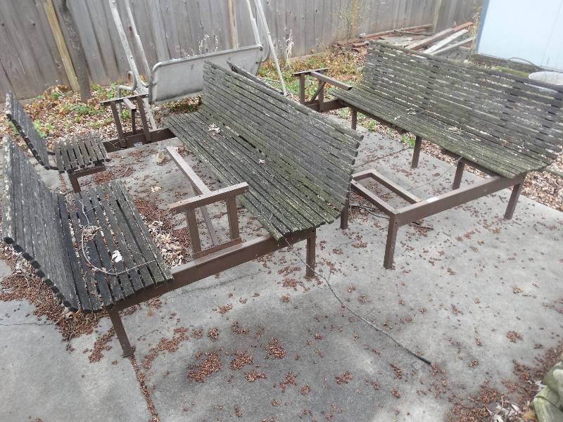 lot 1141 image: 2 WoodMetal Picnic TableBench Sets - No Tabletops.