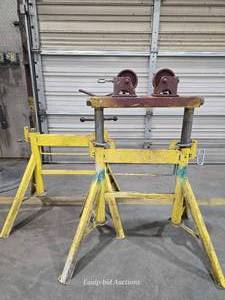 lot 48659 image: (2) Industrial Pipe Stands with Dual Roller Support (SEE PHOTOS)