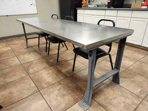lot 49207 image: Industrial Stainless Steel Conference Table with Metal Base