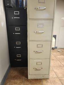 lot 49211 image: (2) Vertical File Cabinet Set - Black and Putty
