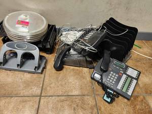lot 49214 image: Office Equipment Lot - Phones, Paper Organizer &amp Hole Punch