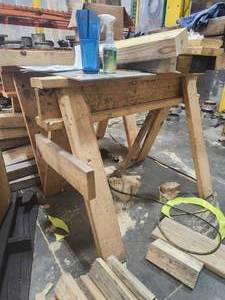 lot 48591 image: Wooden Sawhorses with Lumber&nbsp