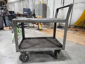 lot 49360 image: Industrial Heavy-Duty Steel Cart with Two Shelves&nbsp