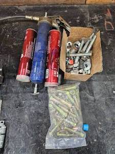 lot 48745 image: Grease Gun with Hardware and Fastener Lot&nbsp
