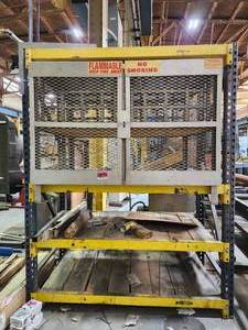 lot 35340 image: Industrial Steel Shelving and Flammable Safety Storage Cabinet