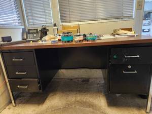 lot 35454 image: Metal Office Desk with File Drawers And Chair&nbsp