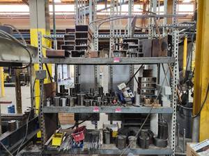 lot 36970 image: Industrial Metal Workshop Storage Rack with Dies and Tooling&nbsp