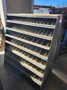 lot 50091 image: Industrial Metal Storage Rack with Multiple Compartments