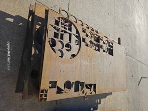 lot 50181 image: Industrial Steel Plates W Plasma Cut Outs