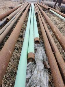 lot 50334 image: (5) 40ft, Green Coated Industrial Steel Pipes