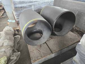 lot 45257 image: (2) Industrial Large Diameter Graphite Tee Fittings