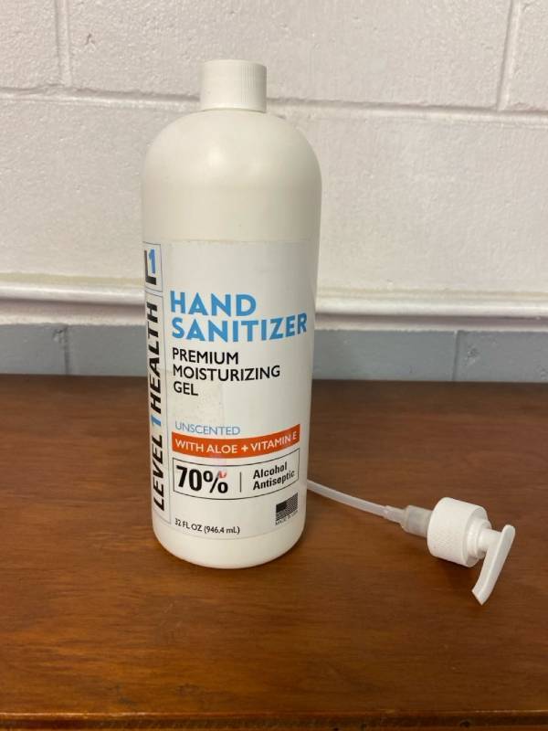 lot 1758 image: Premium Moisturizing Gel- Hand Sanitizer 70% Alcohol Antiseptic- Comes with a pump. Flu Season is here