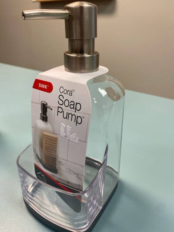 lot 1822 image: Spectrum Diversified Cora Soap Pump Sponge Holder for Sink Organization 1 EA Clear & Gray