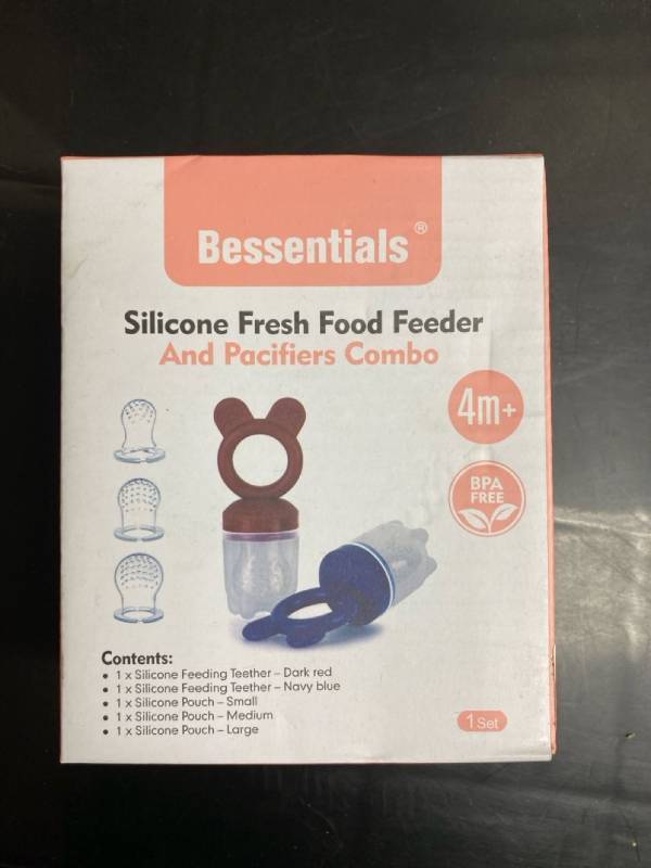 lot 2440 image: Bessentials Silicone Fresh food feeder and Pacifier set of (2) per box