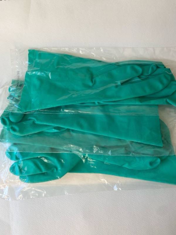 lot 2484 image: (3) pair rubber gloves individually wrapped- Size 8 Perfect for washing dishes and general housework