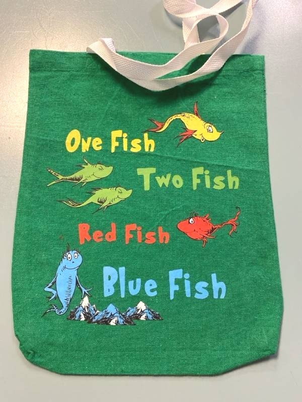 lot 2403 image: One fish Two fish Red fish Blue fish green bag