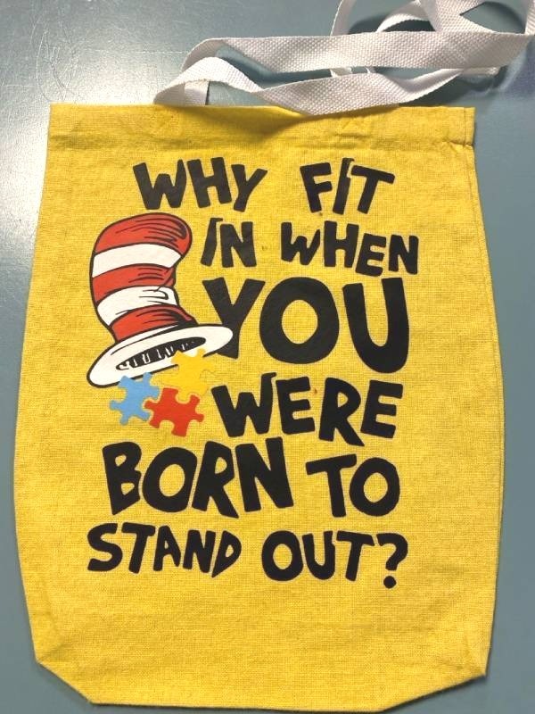 lot 2404 image: Why fit in when you were born to stand out Autism awareness bag