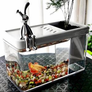 lot 12006 image: Multi-Purpose Mini Betta Fish Tank, Desktop Office Small Fish Tank, 0.2 Gallon Plastic Aquarium, Pen Holder Storage Fish Tank - Create Different Desktop Landscape