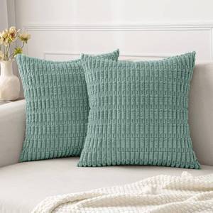 lot 12007 image: MIULEE Pack of 2 Corduroy Decorative Throw Pillow Covers 16x16 Inch Soft Boho Striped Pillow Covers Spring Modern Farmhouse Home Decor for Sofa Living Room Couch Bed Teal Green