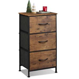 lot 12016 image: WLIVE Dresser with 3 Drawers, Fabric Nightstand, Organizer Storage Dresser for Bedroom, Hallway, Entryway, Closets, Sturdy Steel Frame, Wood Top, Easy Pull Handle, Rustic Brown Wood Grain Print