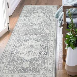 lot 12029 image: jinchan Runner Rug 3x10 Vintage Hallway Low Pile Rug Washable Rug Floral Medallion Faux Wool Non Slip with Rubber Backing Ultra-Thin Carpet for Kitchen Bedroom Bathroom Laundry Room Light Grey