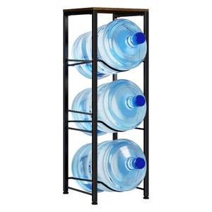 lot 12030 image: MOOACE 3-Tier Water Jug Rack, 5 Gallon Water Bottle Holder Organizer with Storage Shelves, Rustic Brown