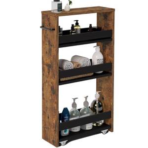 lot 12042 image: MARTY Slim Rolling Cart 4-Tier Utility Carts with Wheels Handle, Kitchen Storage Cart Slide Out Mobile Shelving Unit Organizer for Bathroom Laundry Room Organization Narrow Places (Rustic Brown)