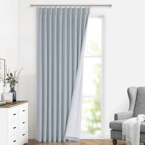 lot 12043 image: Vision Home Blue Fog Pinch Pleated Full Blackout Curtains Linen Blended Room Darkening Window Curtains 120 inch for Living Room Bedroom Thermal Insulated Pinch Pleat Drapes with Hooks 60 Wx120 Lx1 - Retail $116.98