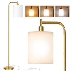 lot 12044 image: QiMH Floor Lamps for Living Room, Modern LED Standing Reading Light for Bedroom with Glass Shade, Tall Gold Industrial 3 Colors Dimmable Pole Lamp with Foot Control for Home Office Corner Decor