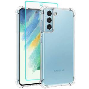 lot 12045 image: for Samsung S21 FE Case, Samsung Galaxy S21 FE Case and Screen Protector, Shockproof Crystal Clear Slim Soft Silicone TPU Protective Phone Cover for Samsung Galaxy S21 FE (Clear)