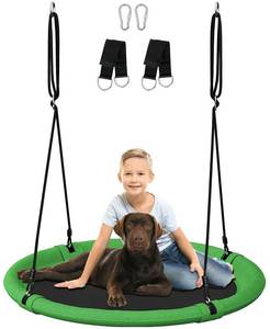 lot 12054 image: Ansionsol 40 Inch Saucer Tree Swing Set for Kids & Adults, Adjustable Flying Swing Seat for Backyard or Outdoor Playground, Green & Black