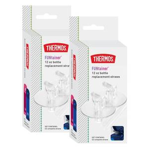 lot 12063 image: Thermos FUNtainer 12 Ounce Insulated Kids Water Bottle Replacement Straws, 2 Pack