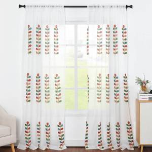 lot 12076 image: VOGOL Sheer Curtains 84 Inches Long, Colorful Leaves Embroidered White Sheer Window Curtain for Living RoomDining Room, Rod Pocket, 52 x 84, 2 Panels