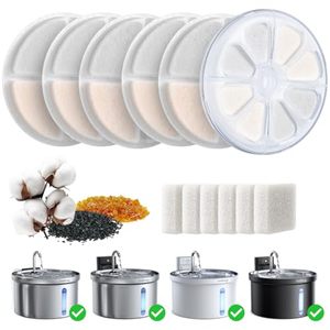 lot 12081 image: 6 Pack Cat Water Fountain Filter & 6 Pack Pump Filter Sponges Replacement for FN-W08L and FN-W06 - 6 Filters1 ABS Shell6 Sponges