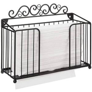 lot 12096 image: MyGift Wall Mounted Black Metal Paper Towel Holder with Vintage Scrollwork Design for Refillable C-fold, Z Fold and Tri Fold Paper Hand Towels, Commercial Disposable Folded Towel Napkin Rack