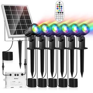 lot 12108 image: MEIHUA Solar Spot Lights Outdoor Color Changing, 6 in 1 Solar Landscape Lighting RGB Spotlights with Remote Control, IP66 Waterproof Solar Lights Outdoor Garden for Pathway Yard Pool Tree