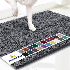 lot 12120 image: Muddy Mat� Shown on TV � Super Absorbent Microfiber Dog Door Mat for Muddy Paws, Non-Slip Washable Pet Rug, Quick Dry Chenille Entryway Carpet, Machine Washable Indoor Outdoor mat, Grey 35x24