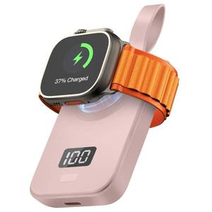 lot 12123 image: Portable Charger for Apple Watch Wireless 2500mAh Power Bank with Magnetic Charger for Apple Watch Series 9 8 7 6 5 4 3 2 1 SE UItra UItra 2 and Phone (Pink)