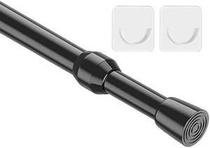 lot 12126 image: MEXAU 1Pack Spring Tension Curtain Rod 26-39 inch Black Adjustable Spring Rod Extendable Tension Rod For Kitchen, Bathroom, Window, Bookshelf, Closet